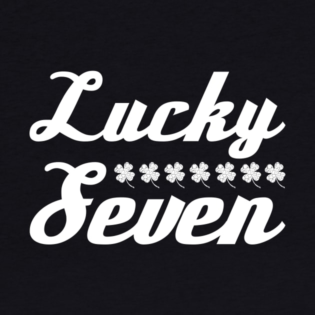 Lucky Seven White Four Leaf Clover Design by HighBrowDesigns